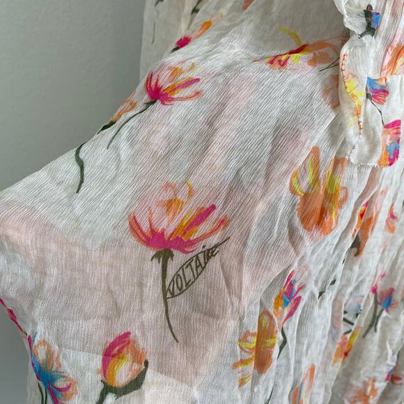 Zadig & Voltaire White Floral Ruffle Rackel Chiffon Long Sleeve Mini Dress Small - Picture 6 of 12